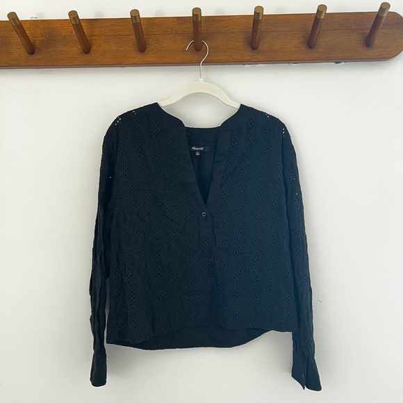 Madewell Long-Sleeve Popover Top in Eyelet – Size X-Small - Picture 4 of 6
